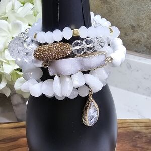 Druzy Dreams Stack Bracelets Set In White